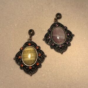 Vintage Style Drop 1928 Pink & Yellow Crystal Necklace Pendant